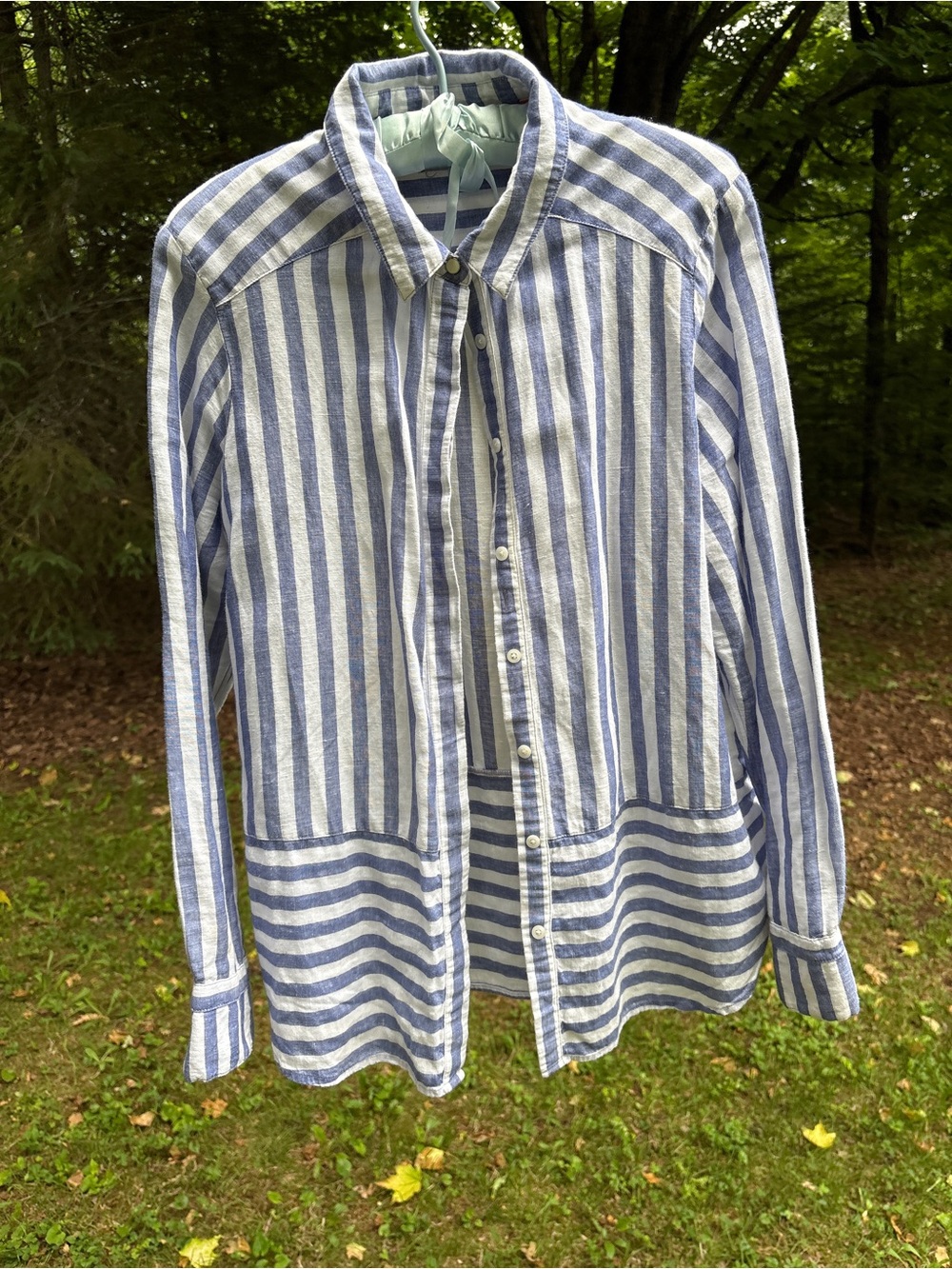 Marks & Spencer Blue and White Striped Button-Up Blouse